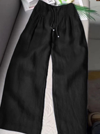 Women's Wide-Leg Trousers with High-Rise Drawstring Waist