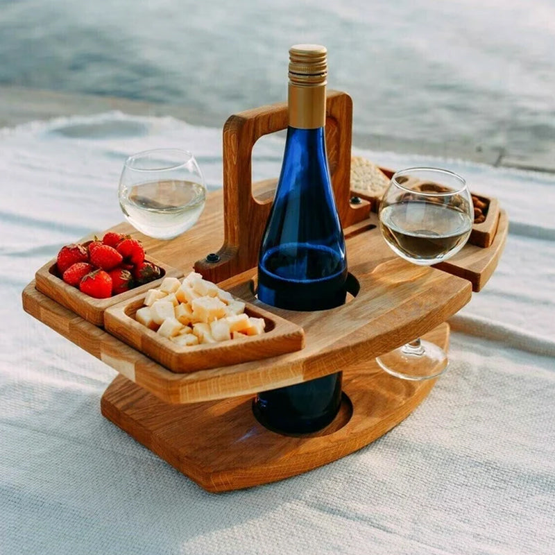 Portable Wooden Picnic Table – Compact Outdoor Wine Table for Garden & Balcony