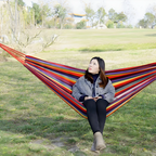 Outdoor Fabric Hammock with Striped Pattern and Rope Loops