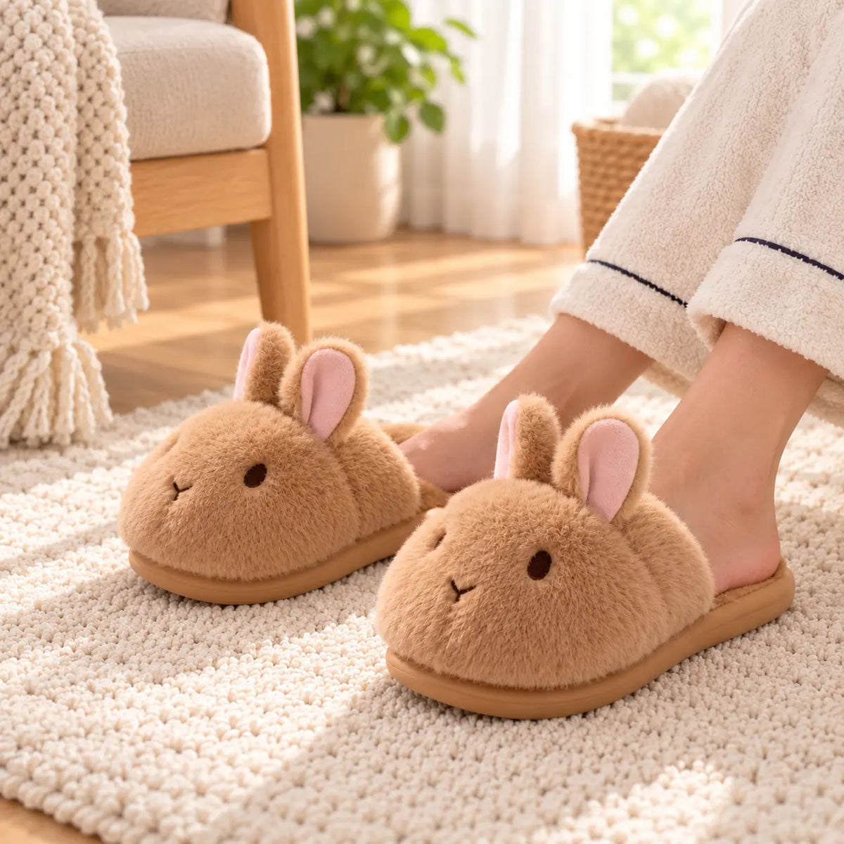 Ladies Slippers Plush Cushioned Sole Non-Slip