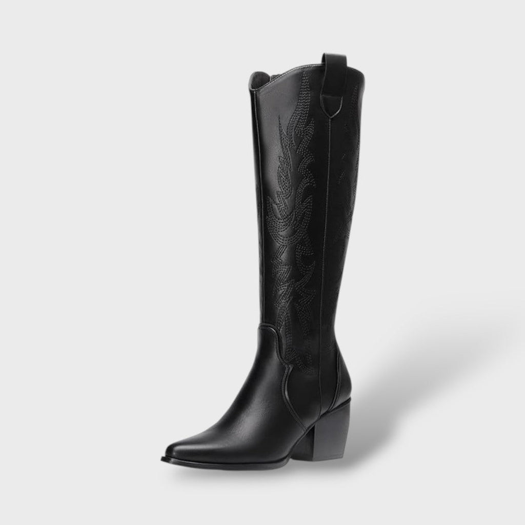 Women's Knee High Boots Western Style with Embroidered Detail