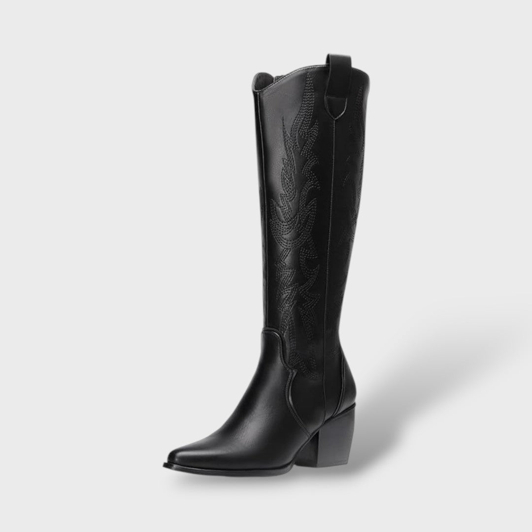 Women's Knee High Boots Western Style with Embroidered Detail