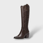 Women's Knee High Boots Western Style with Embroidered Detail