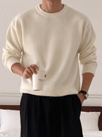 Men's Ribbed Crew-Neck Sweater - Loose Fit Knit Pullover