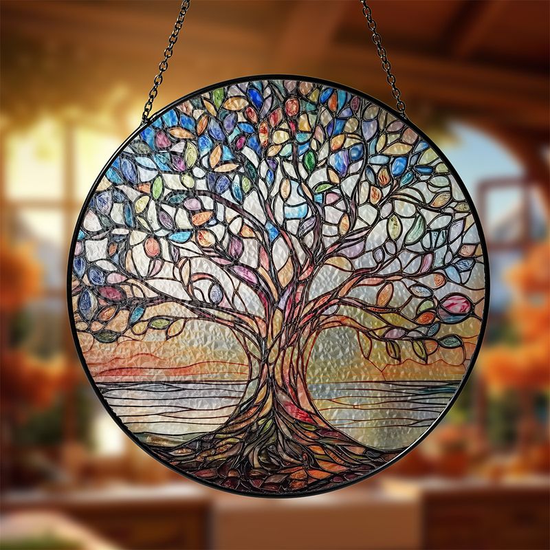 Handcrafted Stained Glass Tree of Life Sun Catcher