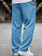 Men's Wide Leg Corduroy Trousers with Elastic Waist and Pockets