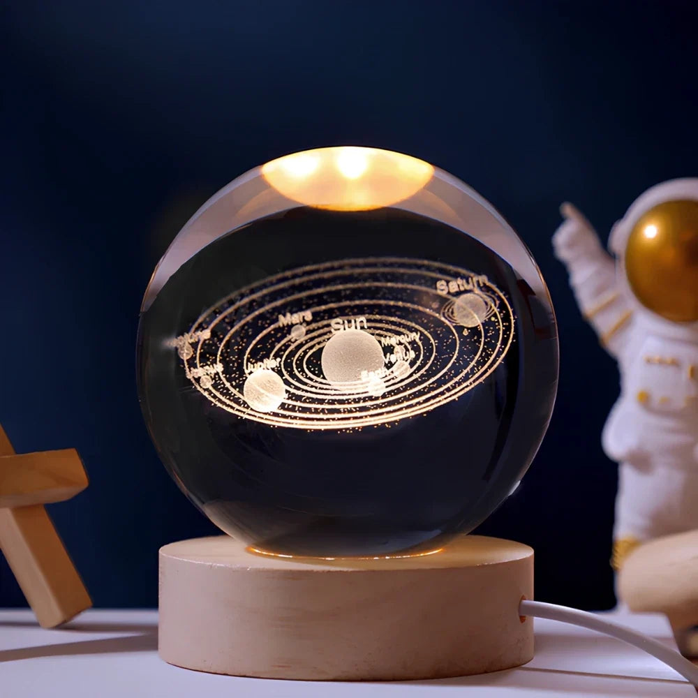 3D Engraved Crystal Ball Night Light – Wood & Glass LED Lamp