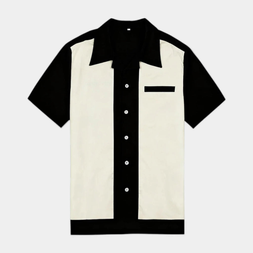 Men's Short Sleeve Shirt with Camp Collar - Button-Up Fitted Style