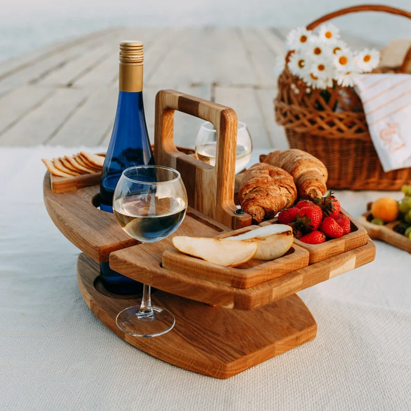 Portable Wooden Picnic Table – Compact Outdoor Wine Table for Garden & Balcony