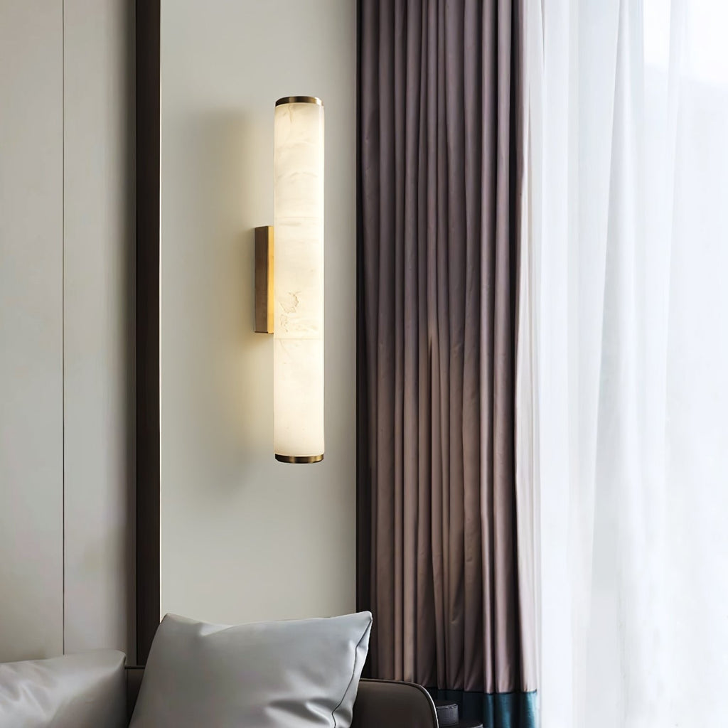 Wall Light for Living Room, Vertical Cylindrical Marble-Effect Design