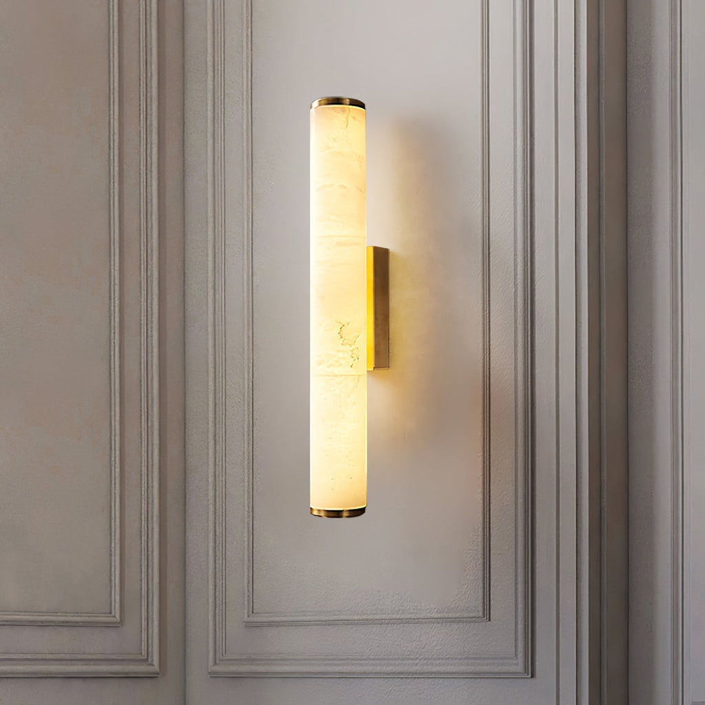 Wall Light for Living Room, Vertical Cylindrical Marble-Effect Design