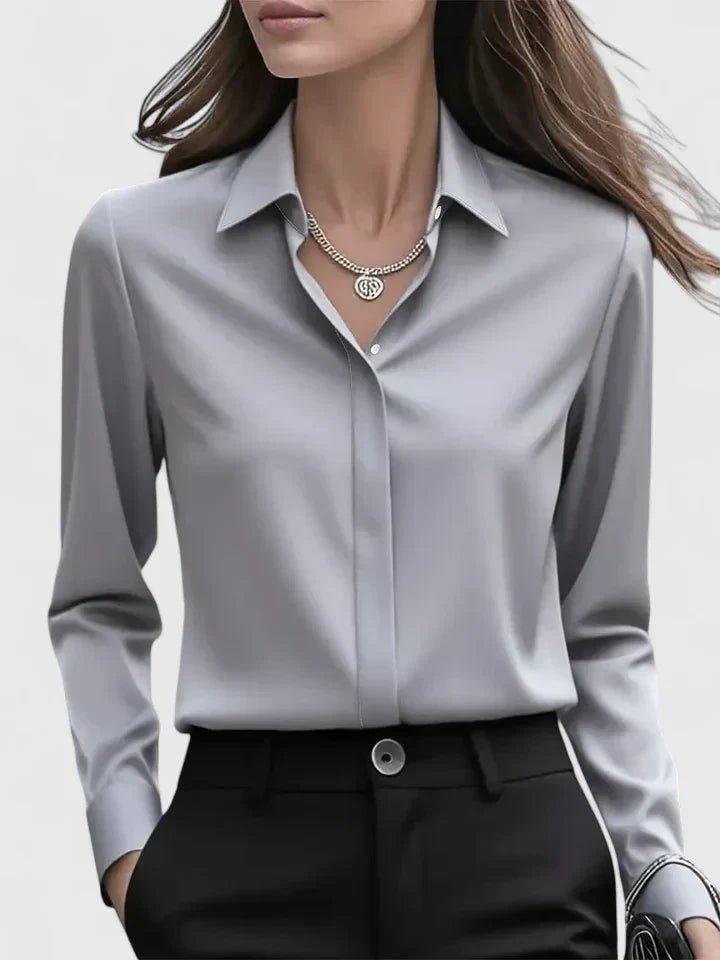 Women's Blouse with Hidden Button Placket for the Office