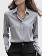 Women's Blouse with Hidden Button Placket for the Office