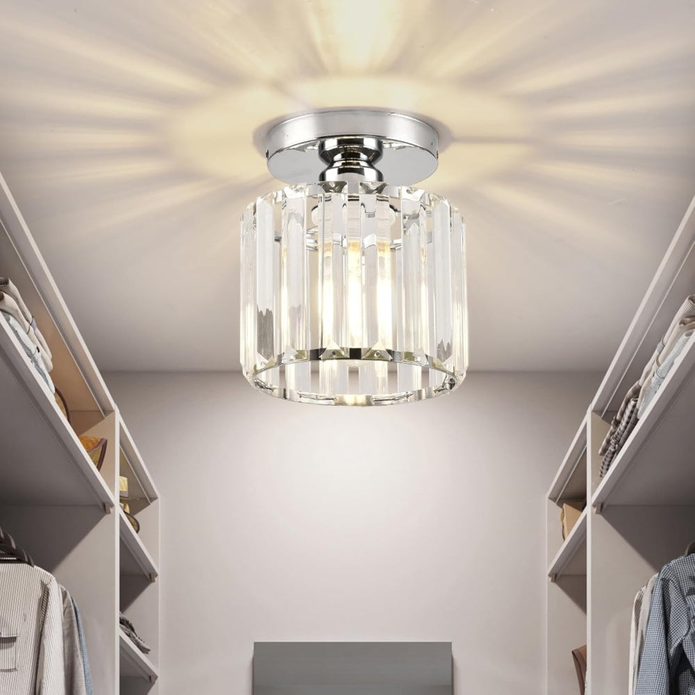 Flush Mount Ceiling Light with Crystal Shade for Hallway and Living Room