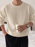 Men's Ribbed Crew-Neck Sweater - Loose Fit Knit Pullover