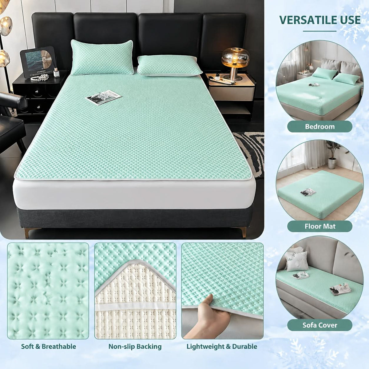 Foldable Cooling Sleep Mat - Breathable Waffle-Texture Bed Topper