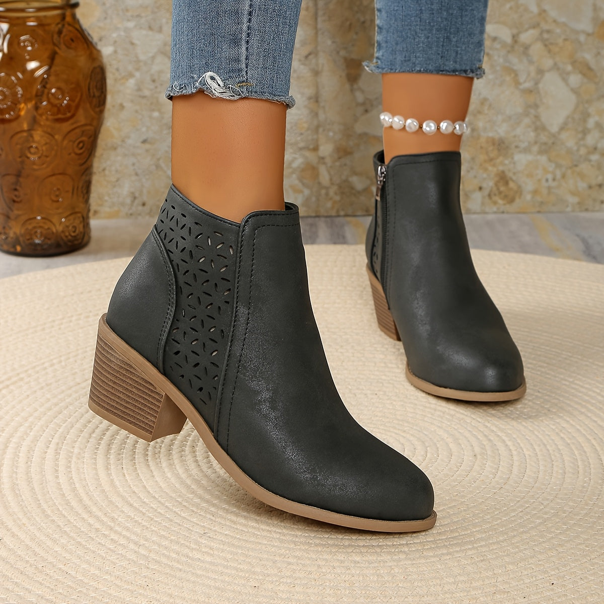 Women's Orthopaedic Boots with Wide Heel and Non-Slip Sole
