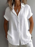 Women's Short-Sleeve Linen-Look Shirt with Button Placket