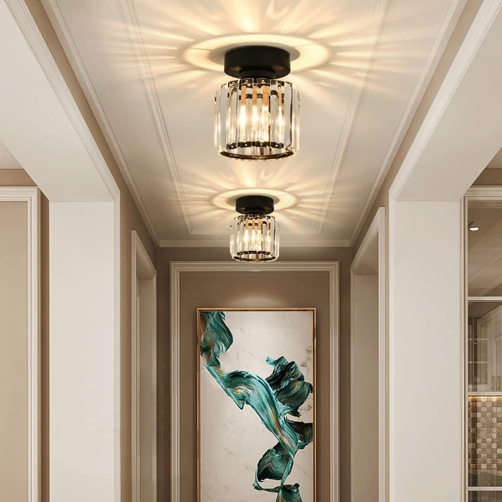 Flush Mount Ceiling Light with Crystal Shade for Hallway and Living Room