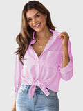 Women's Striped Tie Front Collared Shirt