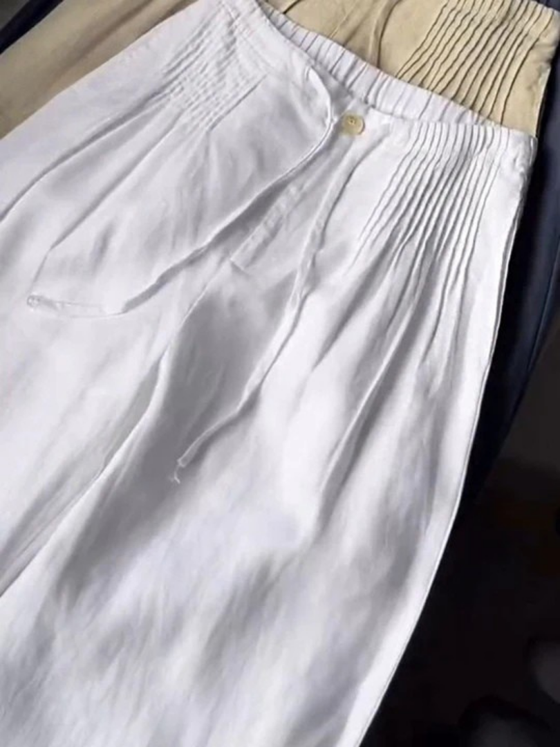Women's Wide-Leg Trousers with High-Rise Drawstring Waist