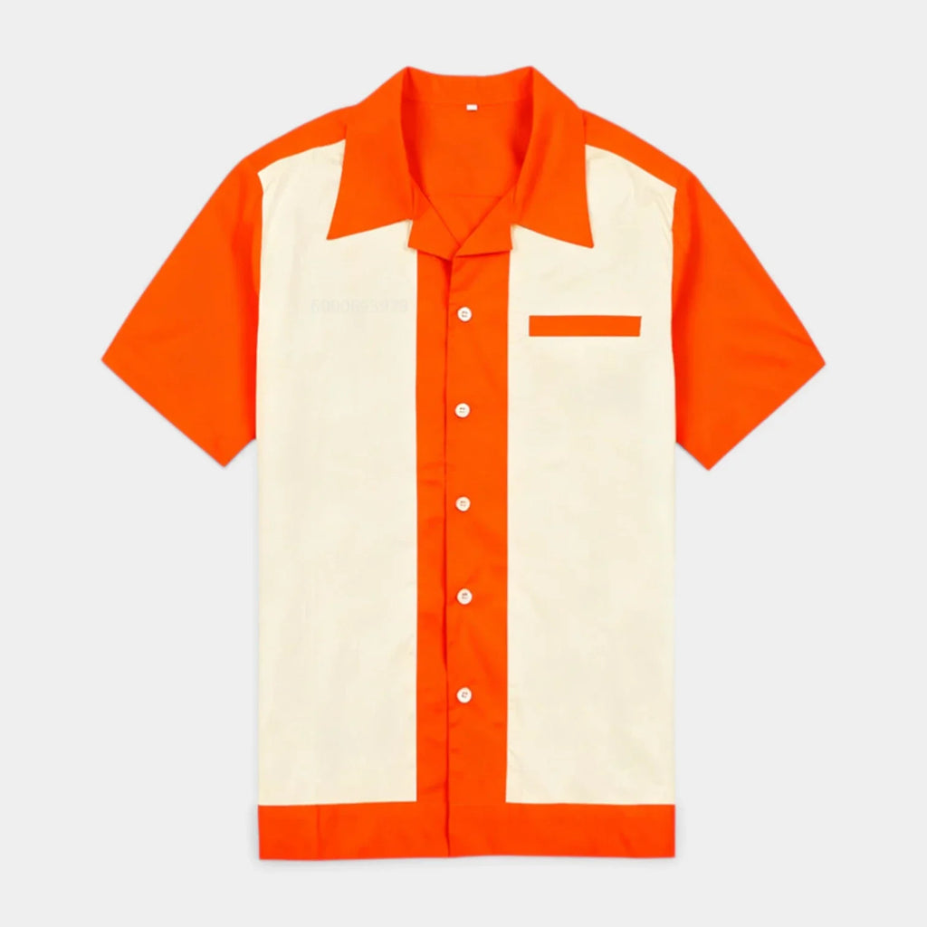 Men's Short Sleeve Shirt with Camp Collar - Button-Up Fitted Style
