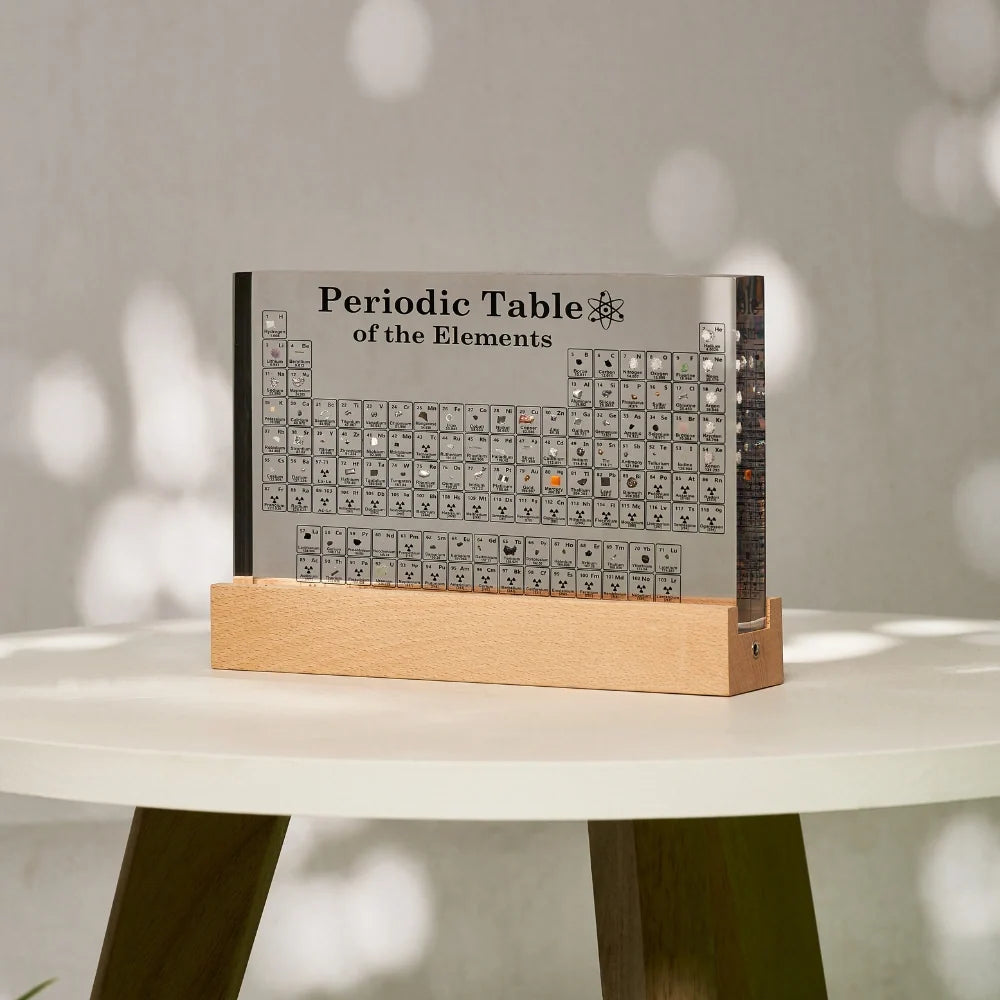 Periodic Table Display with 83 Real Elements - LED Illuminated Acrylic Case