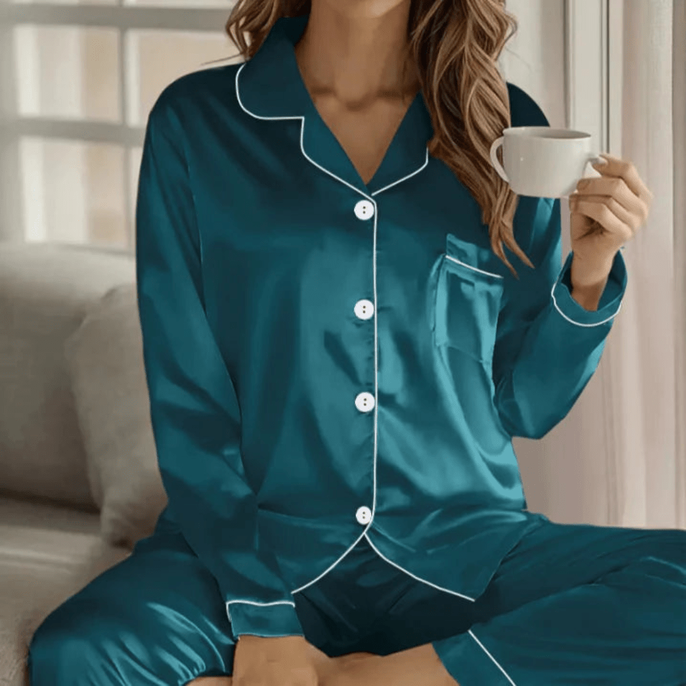 Women's Button Front Pyjama Set - Soft Loungewear