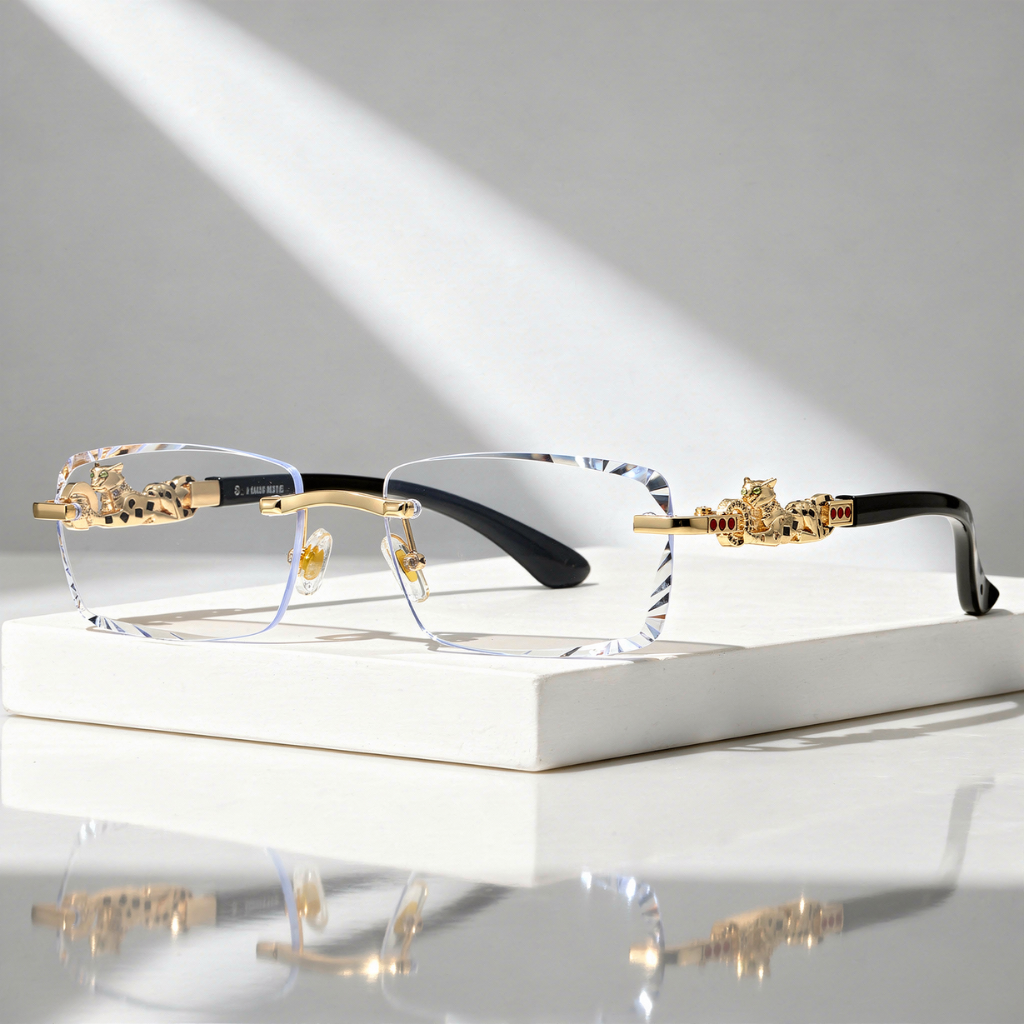 Rimless Sunglasses with Gold Panther Hinge Detail