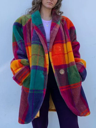 Women's Oversized Winter Coat in Checked Plaid Wool Blend