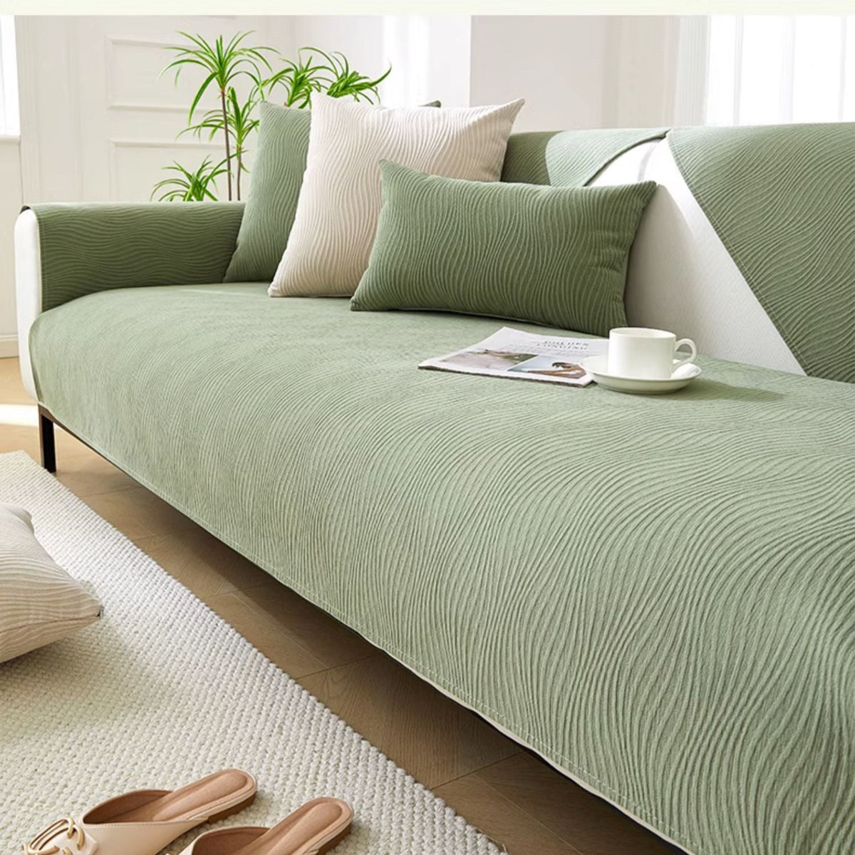 Chenille Sofa Cover with Non-Slip Backing - Stretch Couch Throw