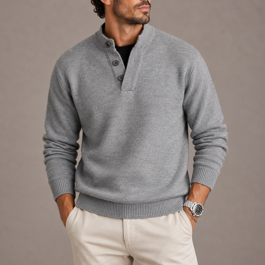 Men's Long Sleeve Knit Polo Sweater – Buttoned Collar Jumper