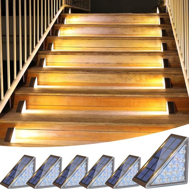 Solar Powered Outdoor Stair Lights with Dusk Sensor, Waterproof LED
