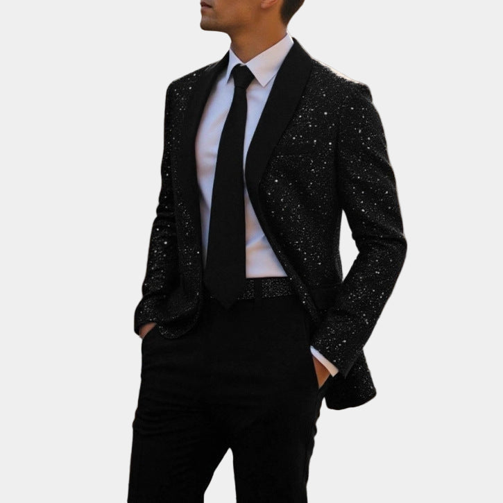 Men's Glitter Sequin Blazer with Satin Shawl Collar