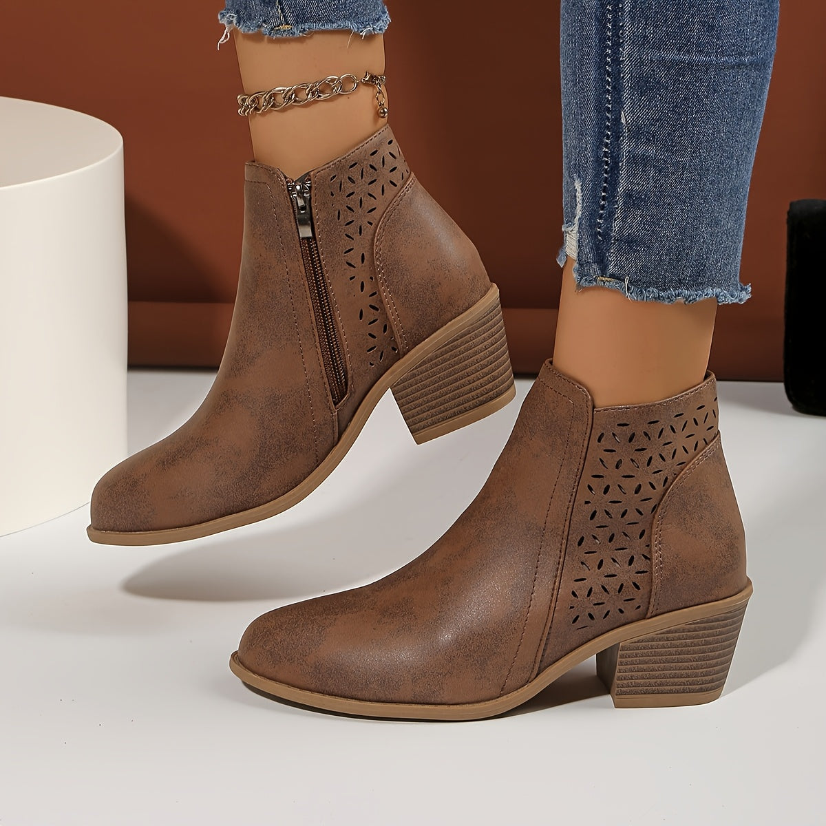 Women's Orthopaedic Boots with Wide Heel and Non-Slip Sole