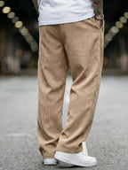 Men's Wide Leg Corduroy Trousers with Elastic Waist and Pockets