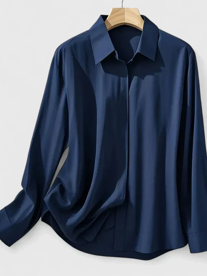 Women's Blouse with Hidden Button Placket for the Office