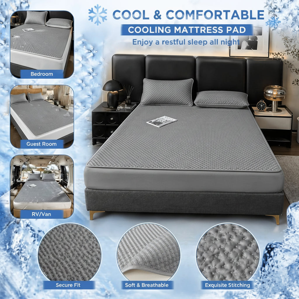 Foldable Cooling Sleep Mat - Breathable Waffle-Texture Bed Topper