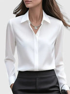 Women's Blouse with Hidden Button Placket for the Office