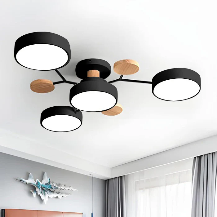 Round Iron Semi-Flush Ceiling Light - LED Chandelier Fixture