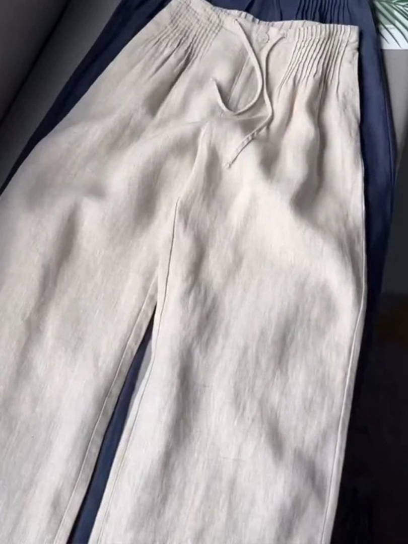 Women's Wide-Leg Trousers with High-Rise Drawstring Waist