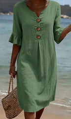 Women's Loose Fit Button-Front Dress with Flowing Sleeves
