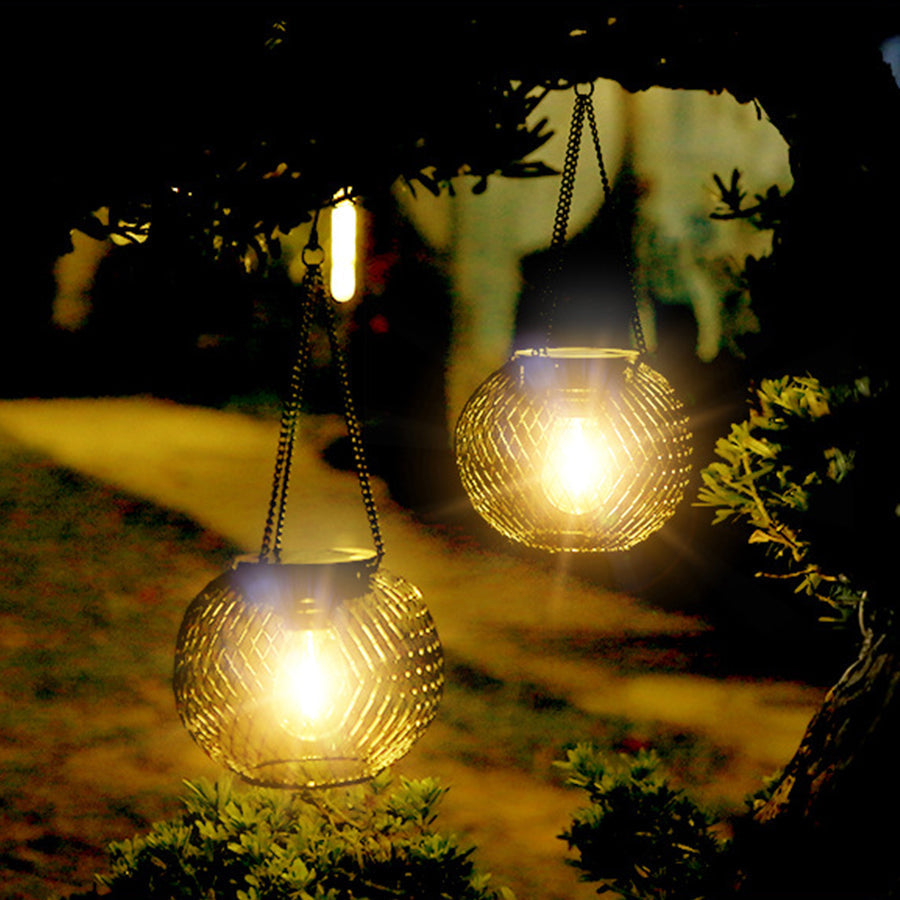 Solar Lantern Outdoor Light – Round or Oval with Warm White LED Light