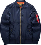 Men's Quilted Bomber Jacket with Zip Closure and Pockets