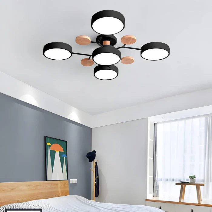Round Iron Semi-Flush Ceiling Light - LED Chandelier Fixture