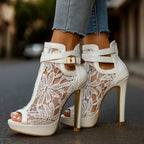 Elegant Liliana Lace Heels for Women by Christine Brewer, featuring orthopedic comfort and stylish design.