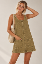 Women's Midi Dress with Pockets and U-Neckline