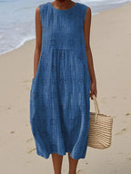 Women's Sleeveless Midi Dress with Pattern Print