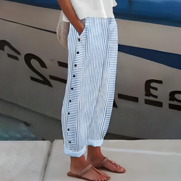 Women's Wide Leg Trousers with Vertical Pinstripe Detail