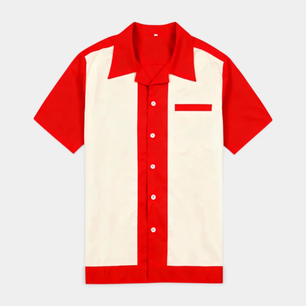 Men's Short Sleeve Shirt with Camp Collar - Button-Up Fitted Style